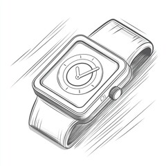 Wall Mural - A sketched illustration of a smartwatch featuring a simple clock face and a strap.