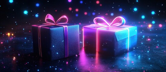 Wall Mural - Neon Gifts in a Sparkling Setting