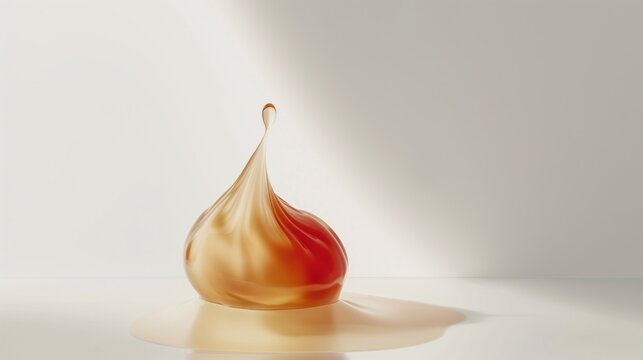 Abstract serum drop on white canvas. Dripped liquid ink creates colorful wave pattern. Isolated, close-up view of dynamic shape. Water-like motion, smooth, wet, stained, dirty paper, fantasy design.