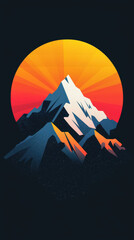 Wall Mural - vibrant mountain landscape featuring stylized peak against radiant sunset. colors blend beautifully, creating serene and inspiring atmosphere