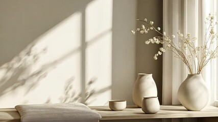 Wall Mural - a vase filled with white flowers sits on a window sill, illuminated by natural light streaming throu