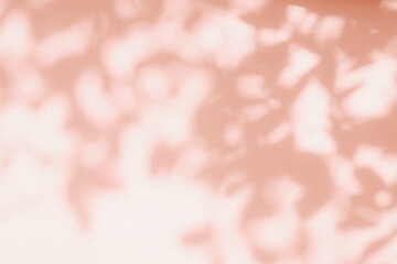 Aufkleber - Shadow and light of leaves tree branch background. Natural  colorful leaf pastel pink, coral, rose gold shadow and light from sunlight on white wall texture for wallpaper overlay effect and design