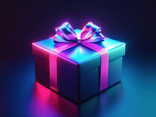 Poster - Gift Box with Neon Lights