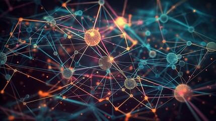 Poster - illustration of neural network with interconnected nodes, flowing information. representing ai syste