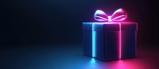 Sticker - Neon Gift Box with Blue and Pink Lighting