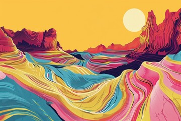 Wall Mural - Illustration Canyon desert landscape painting art backgrounds.