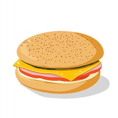 Sticker - A cartoon-style hamburger with cheese and layers of meat in a sesame seed bun.