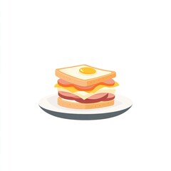 Poster - A delicious sandwich with layers of meat, cheese, and a fried egg on a plate.