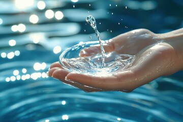 Poster - A hand cupped in water catches a single drop, creating ripples.
