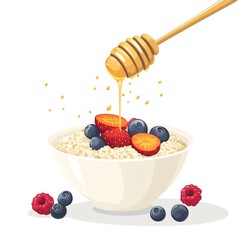 Sticker - A bowl of oatmeal topped with fresh fruits and honey, showcasing a healthy breakfast option.