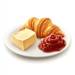 Poster - A plate featuring a croissant, butter, and ketchup, suggesting a breakfast or snack option.