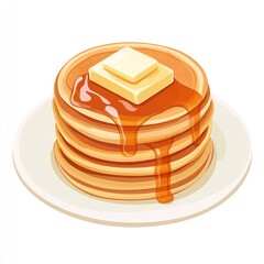 Poster - A stack of pancakes topped with butter and syrup on a plate.