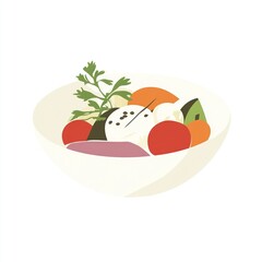 Wall Mural - A colorful bowl of fresh vegetables and herbs, suggesting a healthy meal option.