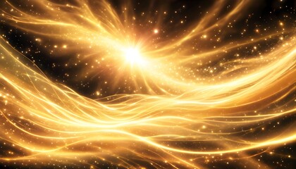 Wall Mural - Golden Silk Waves Bathed in Cosmic Light Beneath a Celestial Sky