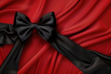 Fototapete - A black bow set against a bright red background