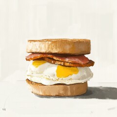 Poster - A delicious sandwich with eggs and bacon, showcasing a classic breakfast option.