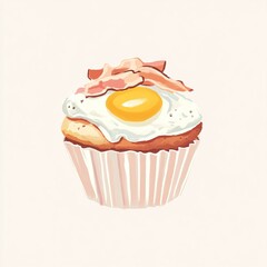 Sticker - A whimsical cupcake topped with a fried egg and bacon, blending sweet and savory elements.