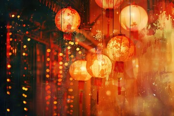 Poster - A bunch of string lights hanging from a ceiling