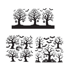 set of halloween tree, dead tree vector silhouette