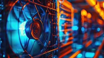 Poster - A close-up shot of a fan spinning in a room, great for use in interior design or technology illustrations