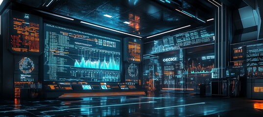 Poster - A holographic stock market display in a futuristic financial district 