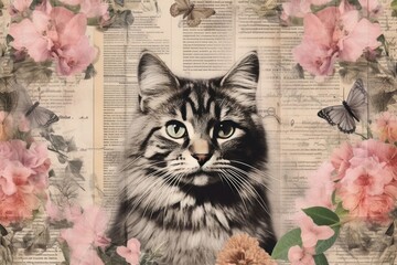 Canvas Print - Cat collage animal mammal.