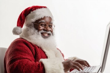 Aufkleber - Christmas-themed scene with Santa using laptop