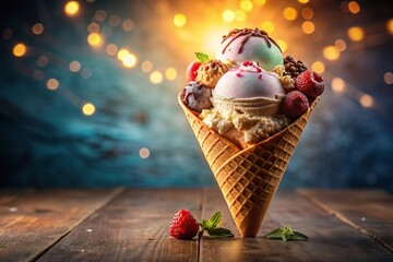 Dynamic and vibrant stock photo showcasing an explosive ice cream delight with leading lines