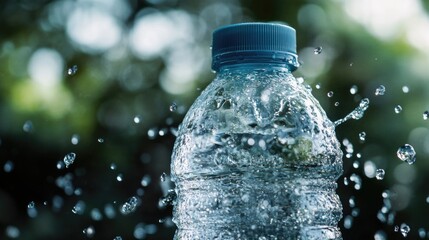 Poster - A water bottle partially filled and sprinkled with water