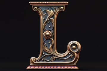 Poster - A gold and blue letter L on a black background, useful for branding or design