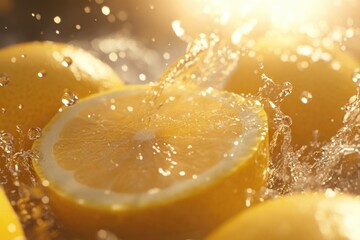 Poster - Fresh lemons submerged in water for a refreshing and citrusy display