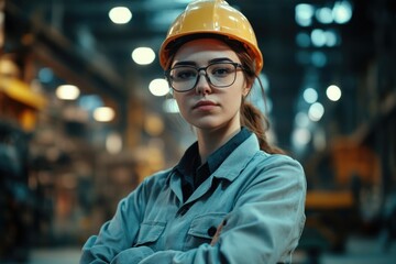 Poster - A person working with hard hat and glasses on construction site