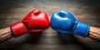 © suchetpong - Dynamic martial arts action shot with red and blue boxing gloves in mid-air punch