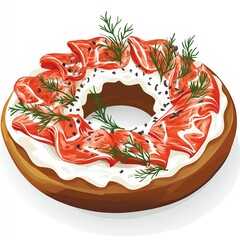 Poster - A decorative bagel topped with cream cheese, smoked salmon, and fresh herbs.