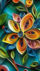 Wall Mural - Vibrant image of a beautiful quilling creation in the background 