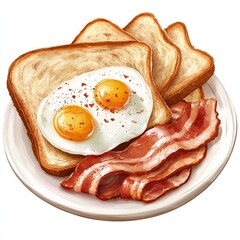 Poster - A plate of breakfast with two fried eggs, crispy bacon, and toasted bread slices.