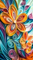 Sticker - Vibrant image of a beautiful quilling creation in the background 