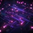© Vadym - Futuristic digital background with abstract circuit lines in purple, blue. Artificial intelligence, computer technology concept. Generative creates neon-lit, glowing lines, chips in modern, high-tech