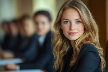 Successful business woman sitting in a boardroom with her colleagues, Generative AI