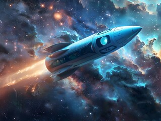 Wall Mural - futuristic space rocket ventures into the cosmic unknown with glowing blue engines