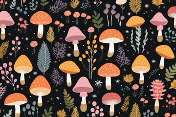 Poster - Mushroom pattern fungus plant.