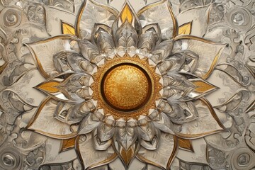 Wall Mural - Intricate floral design featuring gold and silver accents, perfect for decorative and artistic purposes.
