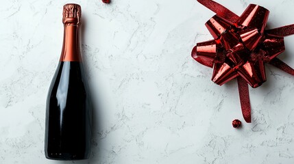 Elegant Champagne Bottle with Red Bow for Festive Celebrations and Special Occasions