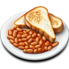 Canvas Print - A plate featuring baked beans and toasted bread, typically served as a hearty meal.