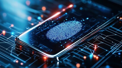 Poster - A fingerprint scan on a smartphone screen.