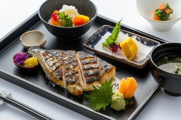 Wall Mural - Japanese food : Grilled horse mackerel set meal - generative ai