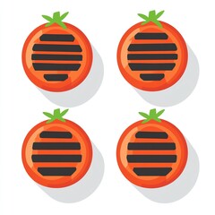 Canvas Print - Four stylized grilled tomatoes with black grill marks and green tops.