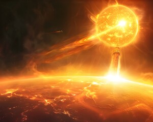 Wall Mural - cosmic beacon powerful solar flare illuminating the galaxys vast cosmic expanse