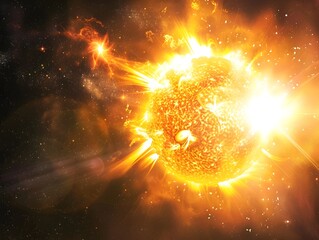 Wall Mural - cosmic sun beacon radiant stellar energy reaching across the universe as a symbol of communication a
