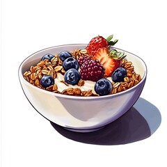 Sticker - A bowl of yogurt topped with granola and fresh berries, showcasing a healthy breakfast option.